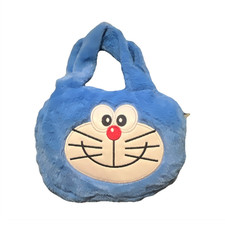Doraemon Plush Shoulder Bag Blue with Zipper Closure Anime Character Face picture
