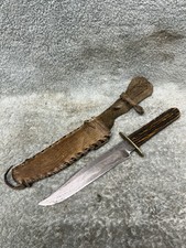 Antique John Newton & Co Sheffield England  Bowie Hunting Knife w/ Stag Handles picture