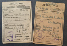 Postwar German Arbeits-Pass Lot of 2 Labor Pass Books Essen Ruhr Region 1947-48 picture