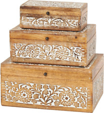 Mango Wood Floral Decorative Box Decorative Keepsake Boxes with Hinged Lid picture
