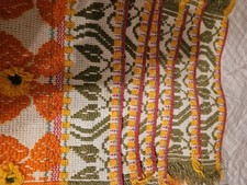VTG Set 6 Placemats 1970 Rare Hippie Boho Weave Orange Green MCM  #2 Lot picture