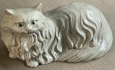 Vintage Alberta’s Molds White Persian Cat Ceramic Statue 16” Green Eyes USA picture