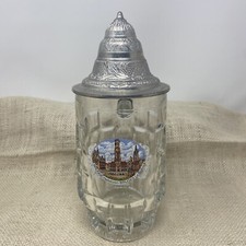 Vintage Brugge Halletoren Bruges Le Beffroi Lidded Glass Stein picture