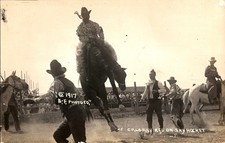 POSTCARD RODEO RPPC CALGARY RED ON SKY ROCKET picture