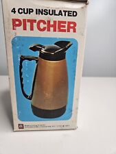 Vintage Plastic Gold Black 4 Cup Insulated Pitcher Original Box 70s Hot or Cold picture