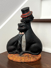 RARE ANTIQUE VINTAGE c.1920's TOP HAT TUXEDO CAT STATUE DOORSTOP picture