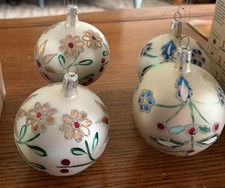 Vtg. Large Glass  Christmas Tree Ball Ornaments 4 w/ Glitter 4.5” Made In Poland picture
