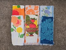 Vtg 70s Cannon Marimekko Fieldcrest Pequot Floral Fringe Guest Hand Towels 6pc picture