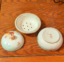 Doulton Burslem Open Salt Cellar w Lid Floral White Porcelain Round A9964 picture