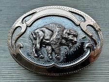 Vintage Handcrafted German Silver Colorado Star Bison Buffalo Belt Buckle picture