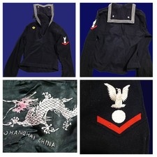 WWII USN Dress Blue Jumper Shanghai China Liberty Flap Sailor Uniform 1945 picture