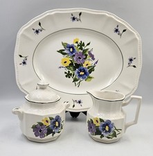 English Staffordshire Wayside Ironstone Sugar Creamer & Platter Set Vintage picture