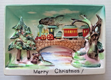 Vintage Ucagco Japan Merry Christmas Ceramic Train Standing or Wall Plaque picture