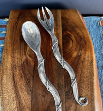 Basic Spirit 2004 Handcrafted Pewter Serving Spoon & Fork Branch Handle Vine picture