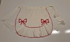 Vtg White Half Apron Red Rick Rack Woman Small Or Child Gathered Flirty picture