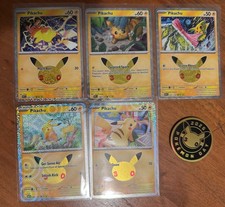 Pokemon TCG 30th Anniversary Pikachu Bundle - 5 cards and Pokemon coin picture