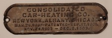 1903 Consolidated Car Heating CO New York Albany Chicago Railroad Patent Plate picture