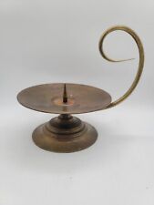 Vintage Brass Large Chamber Candlestick Holder With Scroll Handle Hong Kong picture