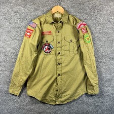 Vtg Boy Scouts of America Mens M Long Sleeve Shirt Uniform Patches USA Made 50s picture
