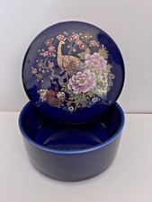 Vintage Cobalt Blue Porcelain Floral/Peacock Trinket Box - Gold picture