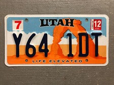 UTAH LICENSE PLATE ARCH-LIFE ELEVATED RANDOM LETTERS/NUMBERS FAIR CONDITION.. picture