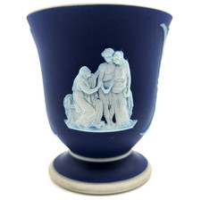 Wedgwood Vase Jasperware Cobalt Bud Goddess Angels England Porcelain Vase VTG picture