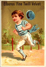 Vintage 1885 Calendar Victorian Adorable Runner Boy  Elberon Velvet Trade Card picture