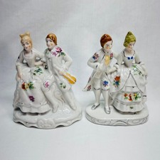 VTG Pair Elegant Courting Couples Ceramic Floral Japan Violin 2