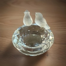 Swarovski Crystal Bird Bath Figurine Two Frosted Birds 010065 Signed Vintage picture