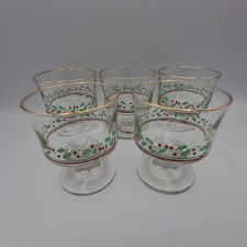 5 VTG Arby/Libbey Glass Co. Holly & Berries Footed Swirled Glass Bowls Christmas picture