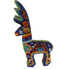 Huichol Beaded Deer Figurine Mexican Folk Art Multicolor 7