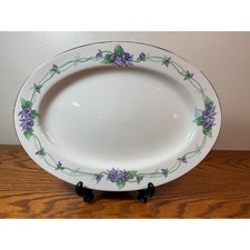 Vintage Handpainted and Signed Porcelain Serving Platter with Violets picture