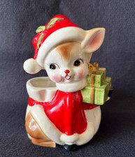 HTF Vintage Relpo Reindeer Deer with Santa Suit & Gifts Planter  picture