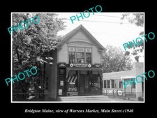 OLD LARGE HISTORIC PHOTO OF BRIDGTON MAINE VIEW OF WARRENS MARKET STORE c1940 picture