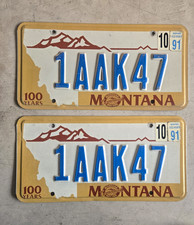 1991 Montana Centennial 100 Years License Plate Pair 1AAK47 picture