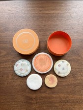 Vintage DuBarry Moisture Petals Orange Powder Box Floral Chintz Puffs Lot 1970s picture