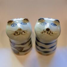 Handcrafted Blue Striped Cat Kitten Salt and Pepper Shakers - Artistic Tableware picture