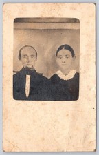 Antique Portrait Photo Of Man With Chin Beard & Woman With Lace Collar RPPC picture