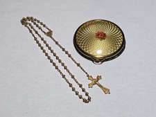 Antique Vintage WW2 Military Pull Chain Rosary Religious Crucifix Catholic Brass picture