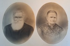 Antique Lot Of 2 Old Man & Woman Oval Convex Portrait Pictures 13.75