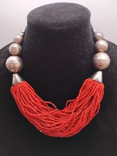 Vintage Navajo 60-strand Mediterranean Coral, sterling bench bead necklace 19.5
