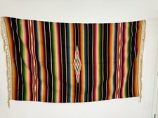 Antique Mexican Serape Hand Woven Museum Worthy Traditional Colors 50” x 84” picture