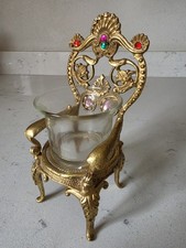Rare Vintage Baroque Style Gold Cast Metal Ornate Princess Throne W/Glass Votive picture