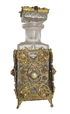 Vintage Cut Glass Brass Floral Pattern With Pearls Perfume Bottle Glass Dabber picture