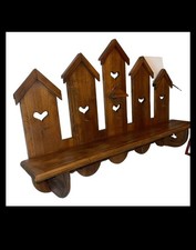 Nice Vintage 28” X 17” BirdHouse & Heart Cutout Handmade Wood Wall Shelf picture