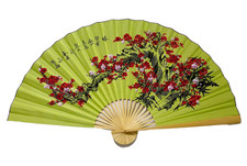 Large 60*35 in Oriental Wall Hanging Folding Fan Plum Flower Design Pink Fabric picture
