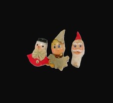 Lot/3- MCM Vintage Adorable Miniature Celluloid Christmas Head Ornaments, Crafts picture