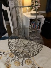 Vintage French Style Wire Egg Basket Wire Mesh Gathering Basket with Coil Handle picture