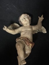 Antique Italian Cherub Angel Wooden Polychrome Sculpture Figure picture