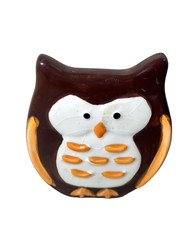 Owl Planter Vase Orange Brown MCM 3 inch Diameter Holder VTG picture